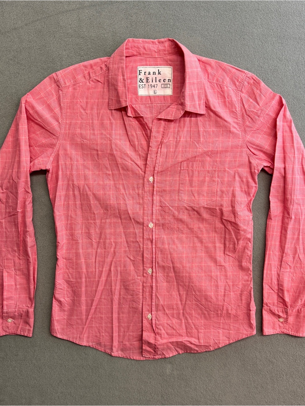 Frank & Eileen Barry Shirt Large Women's Button Up Long Sleeve Pink Red Plaid